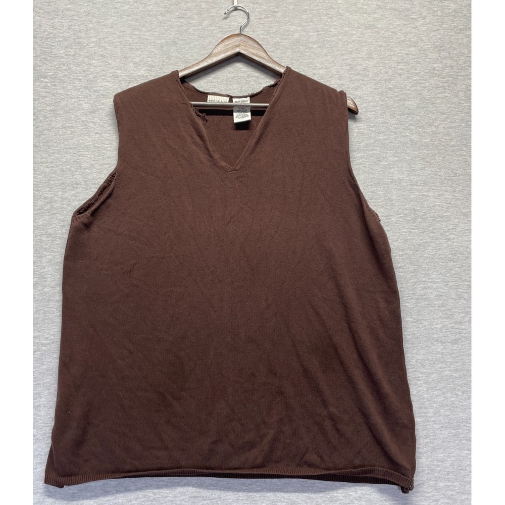 White Stag Sweater Vest Womens 22/24W Brown Cotton Tight Knit Sleeveless V-Neck
